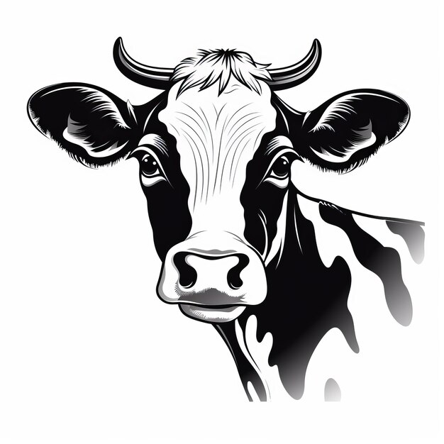 Captivating Black And White Cow Head Illustration