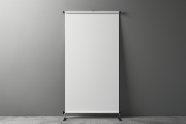 Photo captivating blank space unveiling an isolated white rollup banner against a grey background ar 3