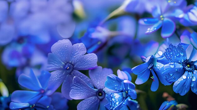 Увлекательный голубой цветный фон с полем ярких голубых цветов в полном цветении