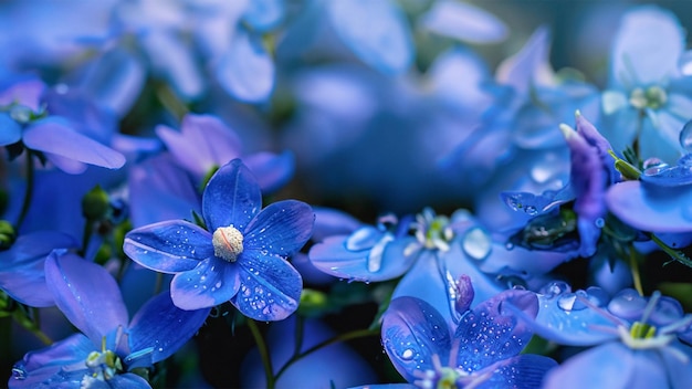 魅力的な青い花の背景と 鮮やかな青い花が満開の畑