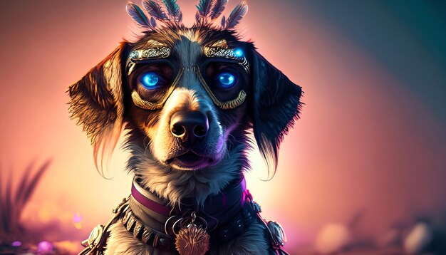 Захватывающий портрет собаки. Студийное совершенство на фоне кинематографического закатного света. Интенсивный взгляд. Сверхчеткость.