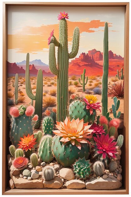 Photo captivating canvas wall art elevate your space with vibrant cactus compositions and desert oasis vibes meticulously crafted for stunning visual impact and modern home ambiance