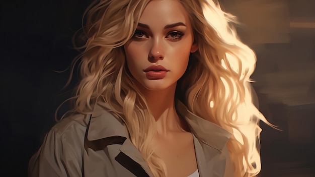 Captivating Cartoon Model Beautiful Blonde Gazing at Camera