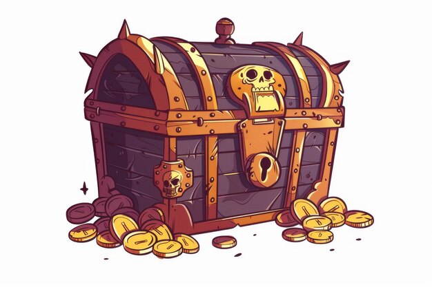 Photo captivating cartoon pirate treasure chest overflowing with gold coins generative ai