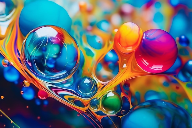 Captivating chaos the mesmerizing universe of colorful bubbles in slow motion