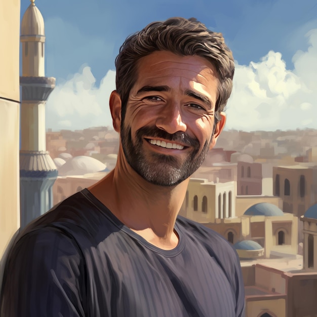 Captivating Charm An Enchanting Middle Eastern Gentleman Graces the Urban Landscape with a Radiant