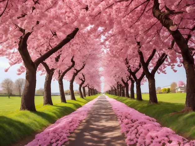 Captivating Cherry Tree Avenue with Blossoming Trees