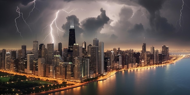 嵐 の 間 の 魅力 的 な シカゴ の スカイライン の 写真