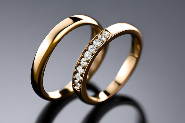 Captivating close up shot of two wedding rings delicately intertwined to symbolize the everlasting bond of love and commitment Jewelry gold diamond ring for anniversary valentine or engagement