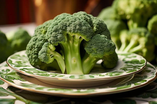 Photo a captivating closeup broccoli beautifies a chic chinaware ar 32