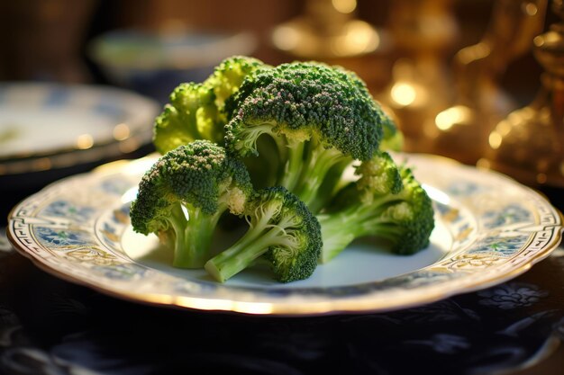 Photo a captivating closeup broccoli beautifying chinaware in a 32 artistic masterpiece