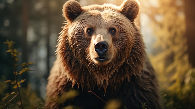 Photo captivating closeup brown bear39s expressive look in soft light