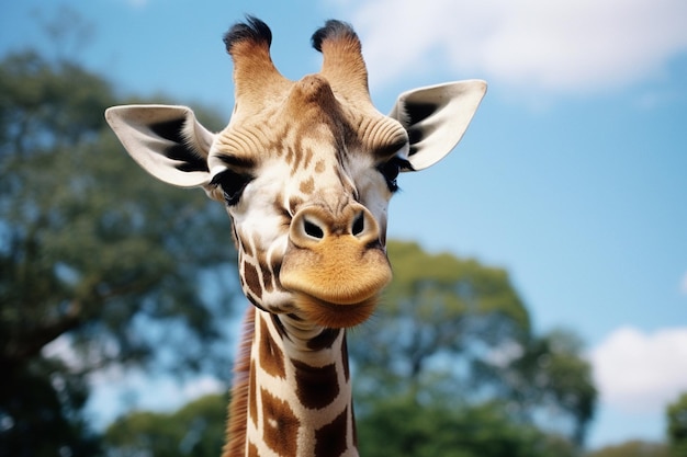 A captivating closeup of a giraffe showcasing its elegance and longnecked beauty perfect for addi