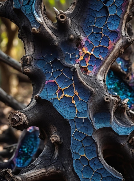 Foto un affascinante primo piano di un'affascinante scultura blu e nera