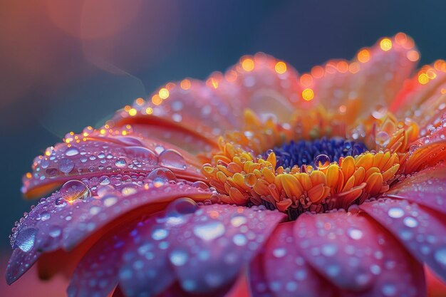 花の花びらに落ちる雨滴の魅力的なクローズアップ