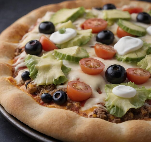 Photo captivating closeup of taco pizza