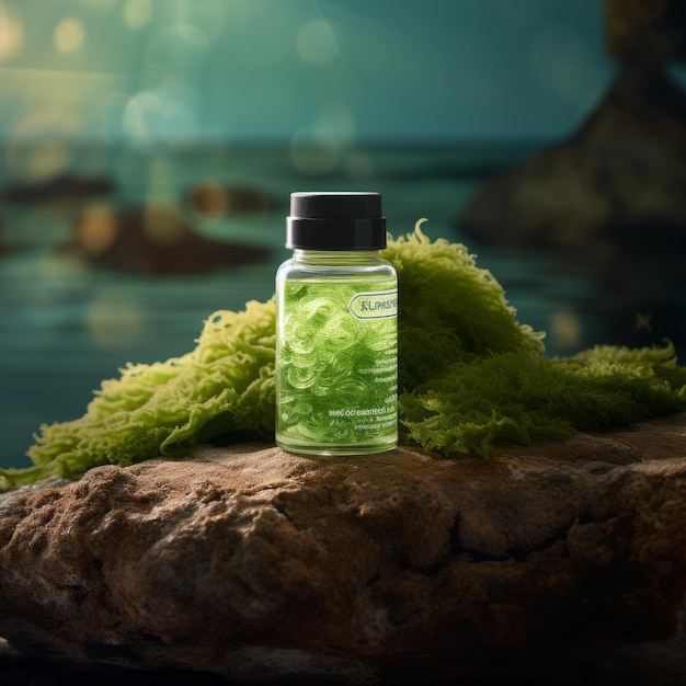 Photo captivating composition immersive sea moss supplements a realistic portrayal amidst a green ocean