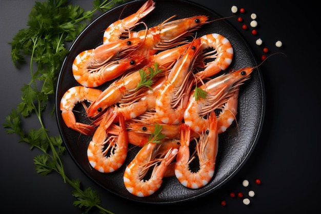 Captivating Contrast Fresh Raw Shrimps Showcased on Black Plate Against a White Background AR 32