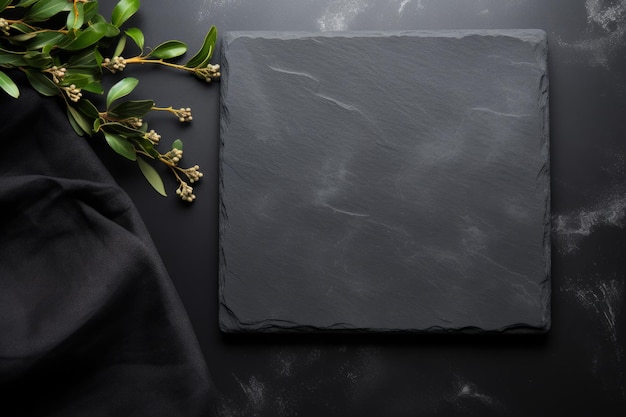 Photo captivating contrasts the enigmatic beauty of a black napkin on a black stone table ar 32