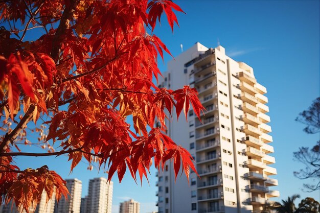 Captivating Contrasts Vibrant Red Leaves of American Sweetgum Amidst Sochis Urban Splendor