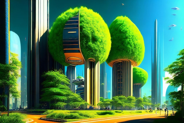 A captivating depiction of a futuristic cityscape with soaring skyscrapers and advanced technology