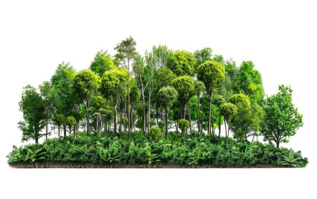 Foto la crescita della foresta su uno sfondo bianco