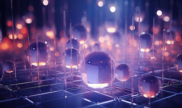 Captivating digital art of illuminated glass spheres on vivid background creating a mesmerizing bokeh effect and futuristic vibe AI Generative