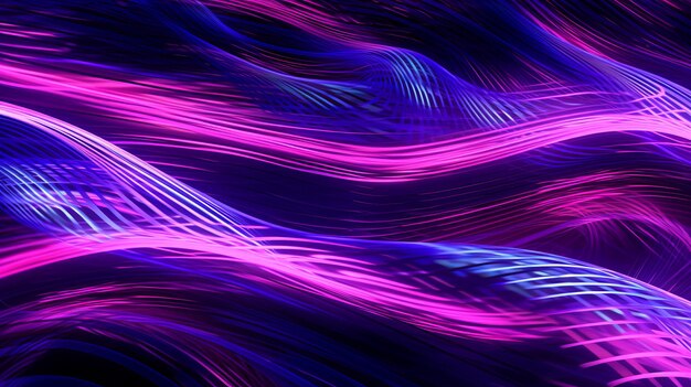 Foto accattivante sfondo digitale con linee astratte in neon viola e grigio che crea un design visivamente sorprendente e futuristico che mescola colori vivaci con un'estetica moderna generative ai