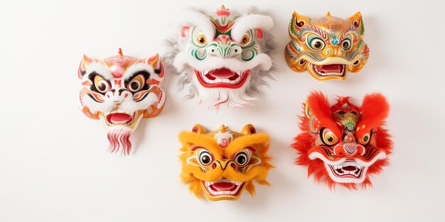 Captivating Dragon and Lion Dance Masks A Flat Lay Ode to Chinese New Year Traditions