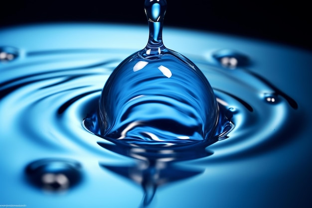 Captivating droplet falling in blue water created with generative ai tools