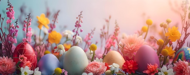 イースター・ディスプレイ 花と色とりどりの飾り 創意的なインスピレーション コンセプト 春のファッション トレンド 花のプリント パステルカラー 声明 アクセサリー