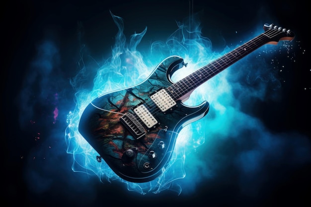Captivating Electric blue guitar background Sound wood Generate Ai