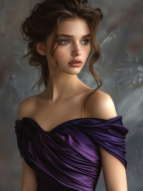 魅力的なエレガントさ 美しい女の子が 壮大な夕方のドレスを着て 優雅なスタイルを体現する