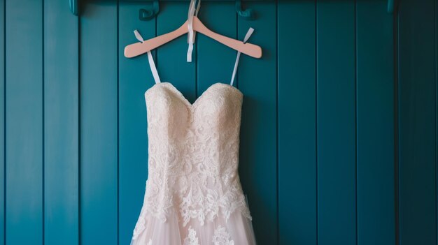 Captivating Elegance A Gorgeous Bridal Dress Adorning the Blue Hanger in Stunning Format