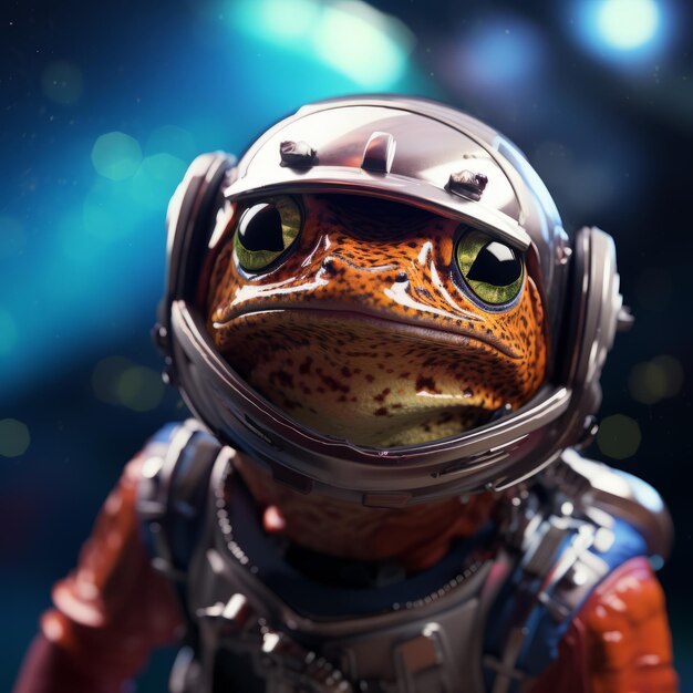 Captivating encounter hyper realistic poison dart frog adorned with space helmet captured through c