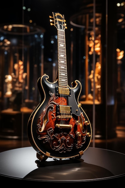 Captivating exhibition showcasing a stunning guitar at a museum