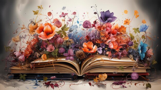 Photo a captivating explosion of colorful abstract art emerging from the pages of an open book symbolizing creativity and imagination