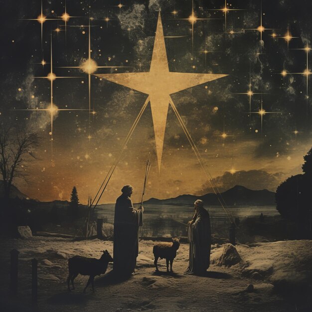 Photo captivating ferrotype holy nativity illuminates the starry night sky