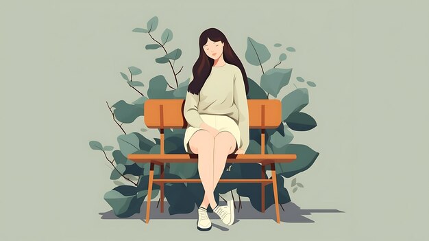 写真 魅惑的な花の静物画 2d の若い女の子の生き生きとしたミニマリストのイラスト