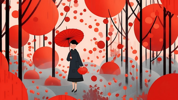 Captivating Floral Still Life Lively Minimalist Illustrations of a Young Girl in 2D