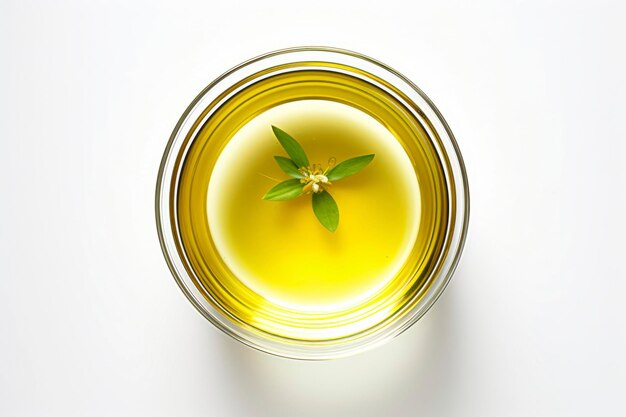 Captivating food composition featuring olive oil on a white background with ample copy space