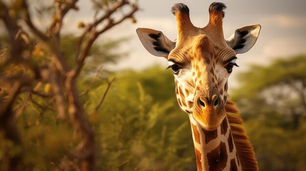 Photo captivating giraffe portrait a softlit encounter with wisdom