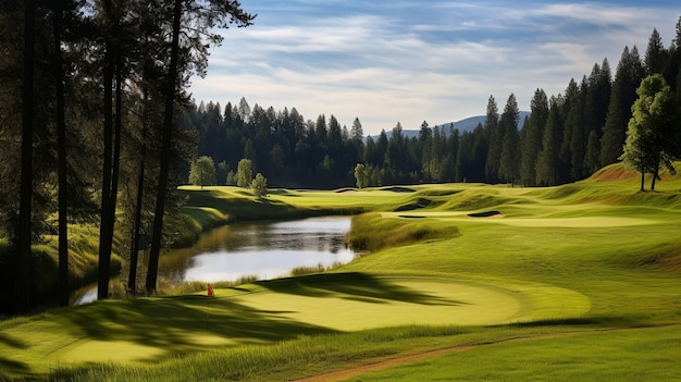 魅惑的なゴルフコースグリーン写真