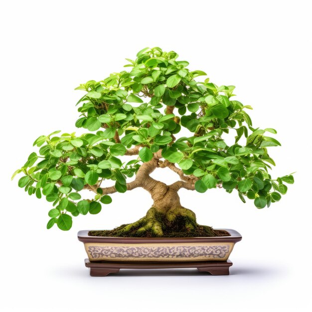 Captivating Guo Peiinspired Green Bonsai Tree On White Desk