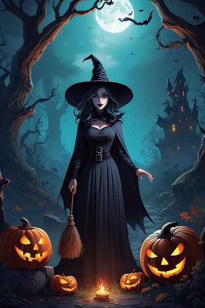 Captivating Halloween poster Illustration with a witchs mystical lair