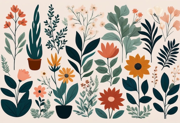 Photo captivating handpainted plant illustrations in minimalist style