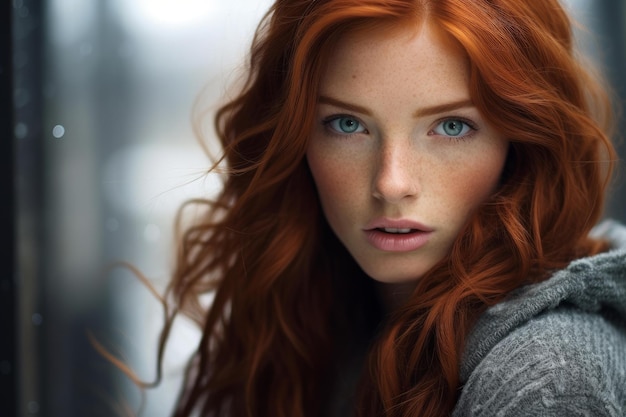 Captivating Hot redhead woman smile Generate Ai