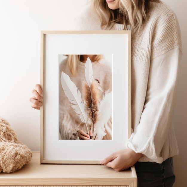 Captivating HyperRealism Embracing Boho Vibes with a Serene White Wall Art Frame in a Relaxed Nurs