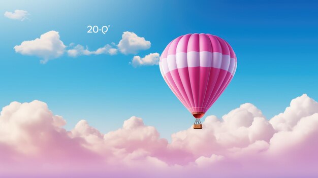 A captivating illustration of a colorful hot air balloon flying high in the sky