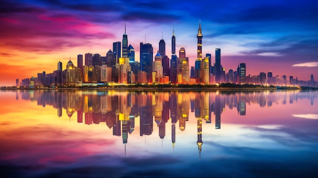 A captivating image of a city skyline mirrored on the water revealing the enchanting interplay between nature and urban landscapes